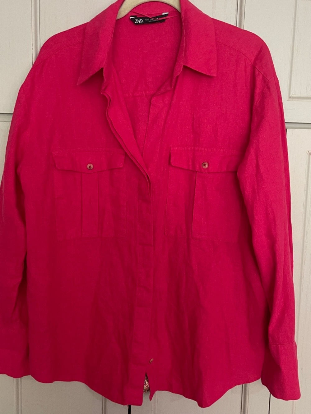 Zara long sleeves hot pink blouse . Looks very nice tucked in a jeans.